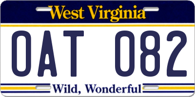 WV license plate OAT082