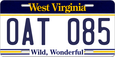 WV license plate OAT085