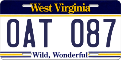 WV license plate OAT087