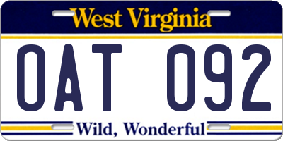 WV license plate OAT092