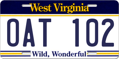 WV license plate OAT102