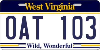 WV license plate OAT103