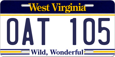 WV license plate OAT105
