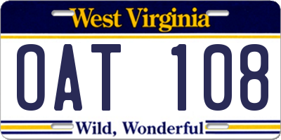 WV license plate OAT108