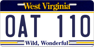 WV license plate OAT110