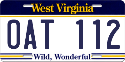 WV license plate OAT112