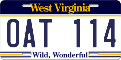 WV license plate OAT114