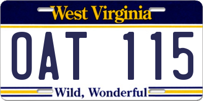 WV license plate OAT115