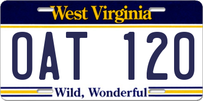 WV license plate OAT120