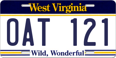 WV license plate OAT121
