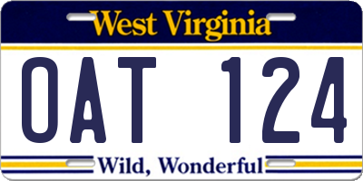 WV license plate OAT124