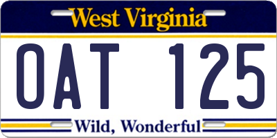 WV license plate OAT125