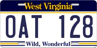 WV license plate OAT128