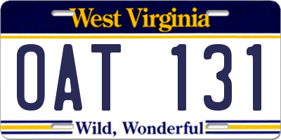 WV license plate OAT131