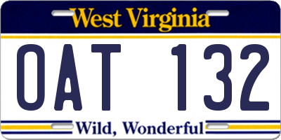 WV license plate OAT132