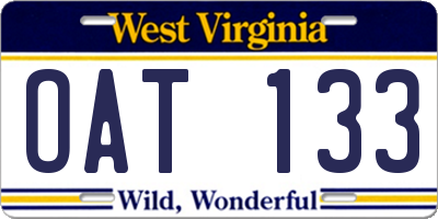 WV license plate OAT133