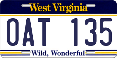 WV license plate OAT135