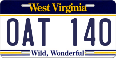 WV license plate OAT140