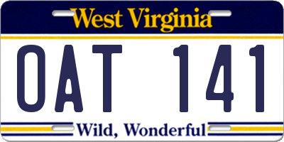 WV license plate OAT141