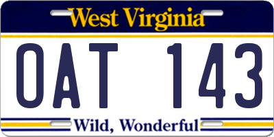 WV license plate OAT143