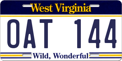 WV license plate OAT144
