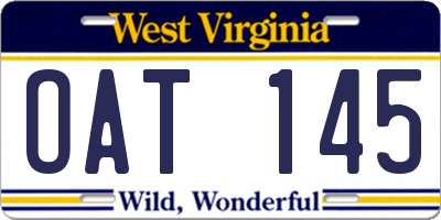 WV license plate OAT145