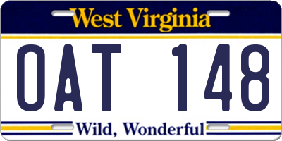 WV license plate OAT148
