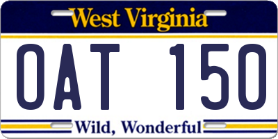 WV license plate OAT150