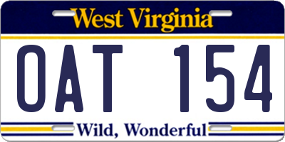 WV license plate OAT154