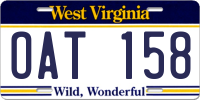 WV license plate OAT158