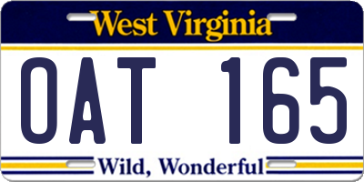WV license plate OAT165