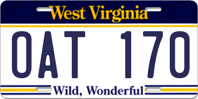 WV license plate OAT170