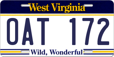 WV license plate OAT172