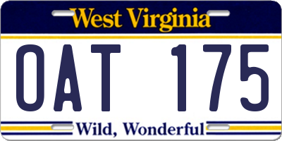 WV license plate OAT175