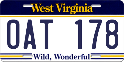 WV license plate OAT178