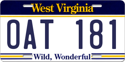 WV license plate OAT181