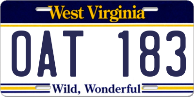 WV license plate OAT183