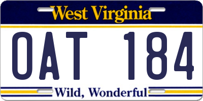 WV license plate OAT184