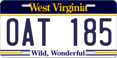WV license plate OAT185