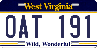 WV license plate OAT191