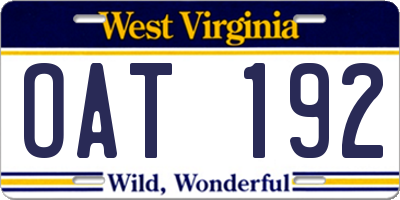 WV license plate OAT192