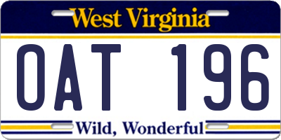 WV license plate OAT196