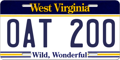 WV license plate OAT200