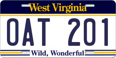 WV license plate OAT201