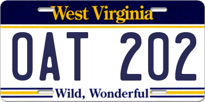 WV license plate OAT202