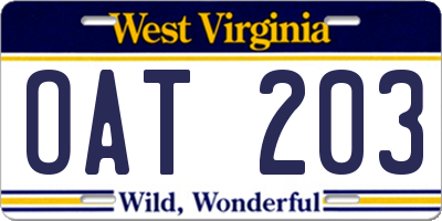 WV license plate OAT203