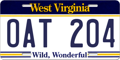 WV license plate OAT204