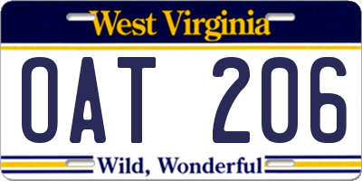 WV license plate OAT206
