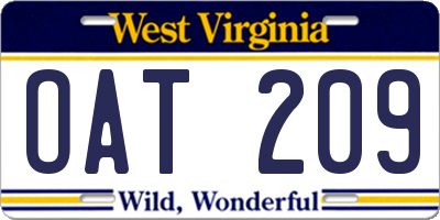 WV license plate OAT209