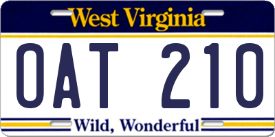 WV license plate OAT210